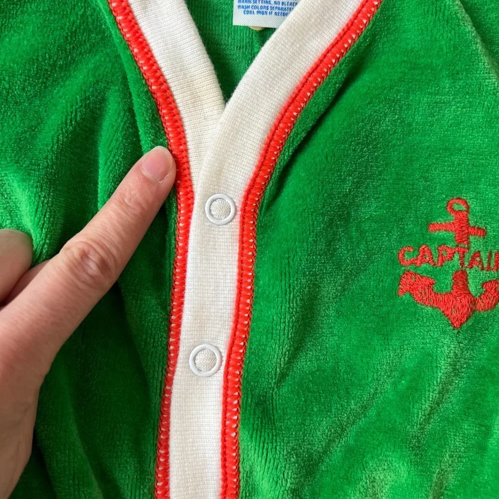 Vintage Carters Terry Captain Green Onesie Sz 18 M